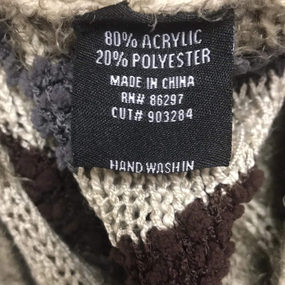Vertigo Poncho Knit Sweater Oversized Small Retro Vintage V-Pattern Brown Gray - Picture 9 of 11